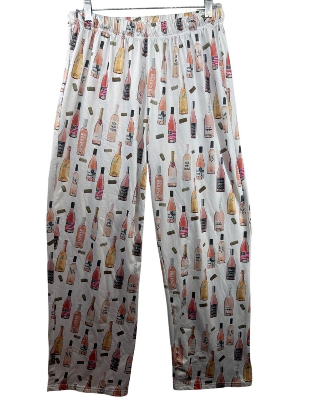 The Paisley Box Womens Pajama Pants Sz L White/Pink Wine Bottles Print Novelty